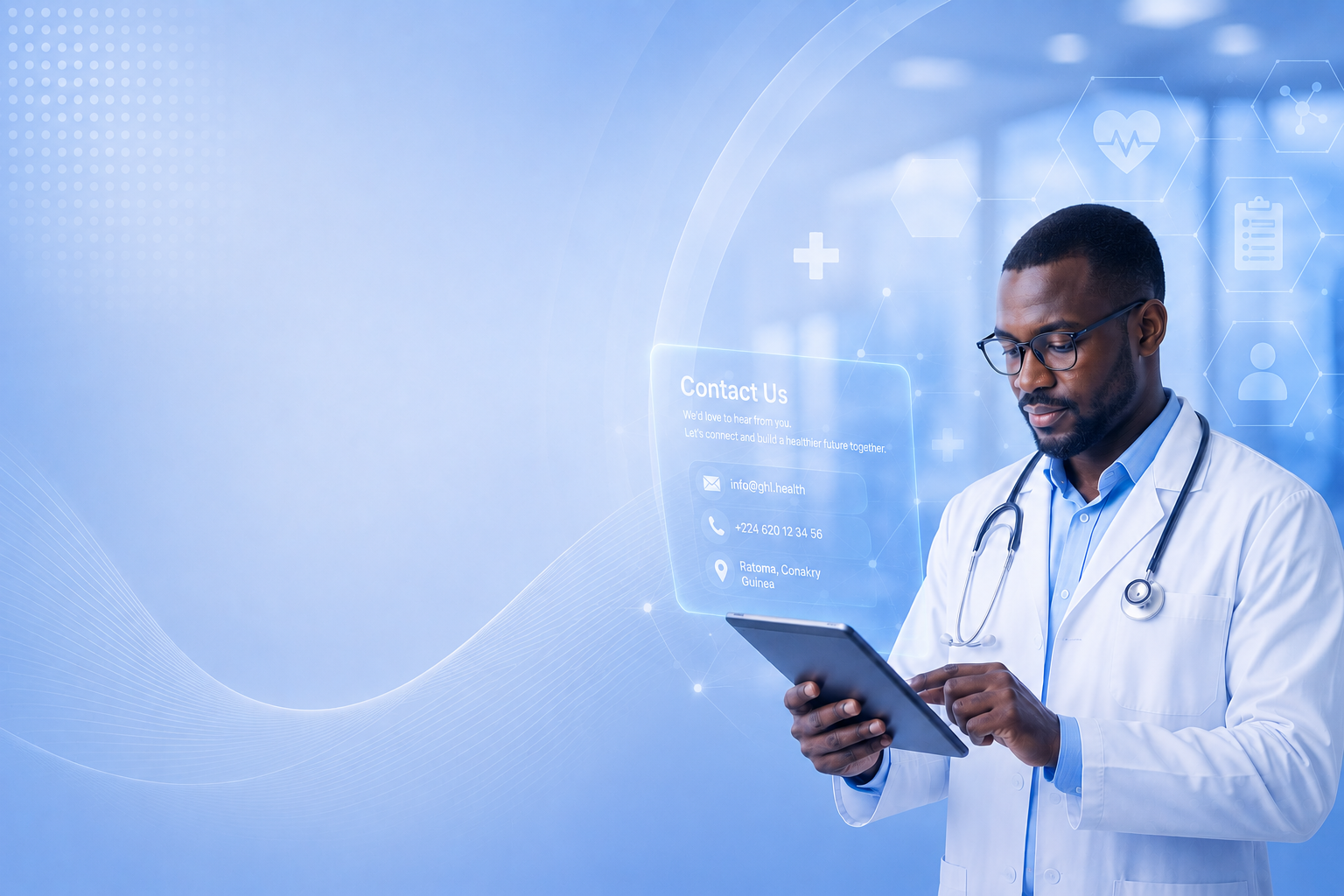 Doctor using a tablet in a digital healthcare contact scene